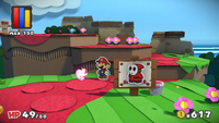 Mario near a Heart in Ruddy Road of Paper Mario: Color Splash.
