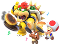 Bowser, Goomba and Toad cooking to the rhythm in Short Stack Chef