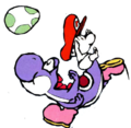 Purple Yoshi throwing an egg