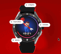 A screenrecording, showing the smartwatch being dragged to the right, released, and bouncing back.