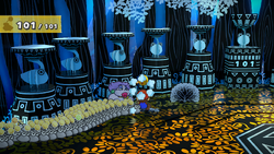 Mario getting a Coin from a bush in The Great Tree of Paper Mario: The Thousand-Year Door for Nintendo Switch.