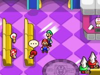 The interior of the Toadley Clinic from the Toad Town shopping mall in Mario & Luigi: Bowser's Inside Story