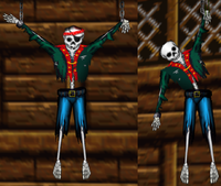 Two of the chained, (probably) human skeletons in the level Gloomy Galleon from Donkey Kong 64.