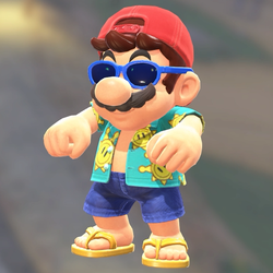 Mario in his Sightseeing outfit in Mario Kart World