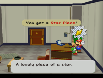 Mario getting the Star Piece in Grubba's drawer in Paper Mario: The Thousand-Year Door.