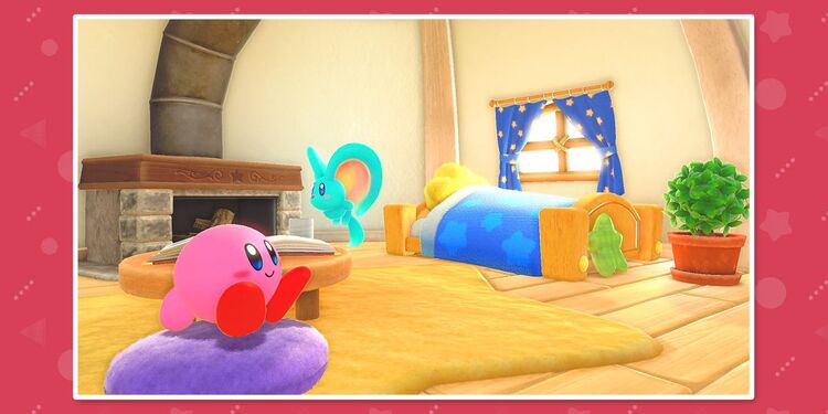Screenshot of Kirby and the Forgotten Land shown with the fifth question in Spring Break Quiz: Which Nintendo Switch Game Location is best?