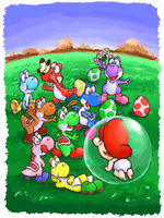 Yoshis from Super Mario World 2: Yoshi's Island and its GBA port.