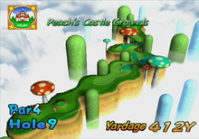Hole 9 of Peach's Castle Grounds from Mario Golf: Toadstool Tour