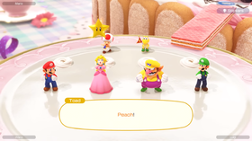 Peach receiving a Bonus Star in Mario Party Superstars