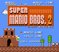 The title screen of Super Mario Bros. 2 with stars indicating the number of times the game has been cleared