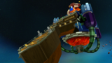 A screenshot of Bowser Jr.'s Fiery Flotilla during the "Gobblegut's Aching Belly" mission from Super Mario Galaxy 2.