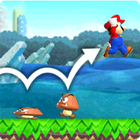 Mario stomping multiple Goombas.
