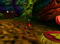 A red Banana Bunch and a set of red Bananas in Fungi Forest.