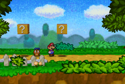 First and second ? Blocks on Goomba Road of Paper Mario.