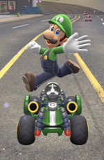 Luigi performing a trick.