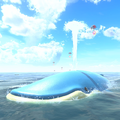 A whale blowing water in Mario Kart World