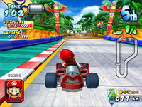 Mario in the jungle of Mario Beach from Mario Kart Arcade GP 2