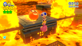 Princess Peach holding Toad in Simmering Lava Lake.