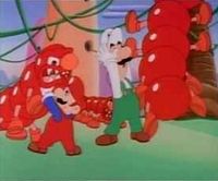 Three Wigglers attacking Mario and Luigi in Super Mario World.