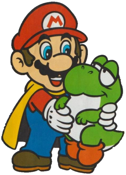 File:SMW Artwork Cape Mario and Baby Yoshi.png