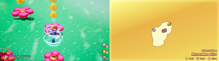 Mario and Luigi near 3 10-Coins on Shroonken Islet from Mario & Luigi: Brothership