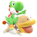 Green Yoshi riding on top of Poochy