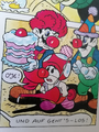 Mario, Luigi, and Toad disguised as clowns