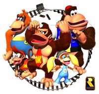 Group artwork of the Kongs in Donkey Kong 64.