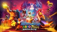 Key artwork for Mario + Rabbids Kingdom Battle featuring Bowser Jr. and a number of Rabbid enemies