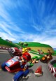 The challengers racing on Luigi Circuit in Mario Kart: Double Dash!!