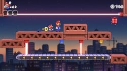 Screenshot of Twilight City Plus level 8-4+ from the Nintendo Switch version of Mario vs. Donkey Kong