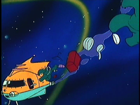 Mario's rocketship after taking damage from a meteor in The Super Mario Bros. Super Show! episode, "Stars in Their Eyes"