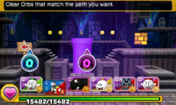 Screenshot of World 8-Ghost House 1, from Puzzle & Dragons: Super Mario Bros. Edition.