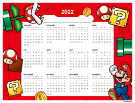Mario theme: Mario, Piranha Plant, warp pipe, question blocks, gold coins, and mushrooms on a red background.