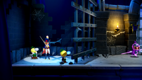 Swordfighter Peach and two Theets imprisoned in The Ghostly Castle in Princess Peach: Showtime!