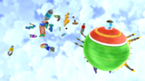 A screenshot of Rolling Masterpiece Galaxy during the "Silver Chomp Grudge Match" mission from Super Mario Galaxy 2.