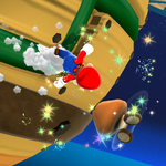 Mario spins a Goomba