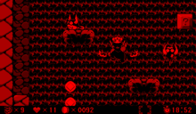Screenshot of Wario with two Waterfall Climbers, from Virtual Boy Wario Land.