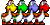All four colors of Yoshi from Super Mario World