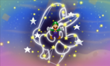 Luigi jumping out of a constellation.