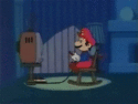 Mario playing a video game in Super Mario Bros.: Peach-hime Kyūshutsu Dai Sakusen!