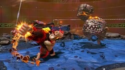 Donkey Kong winding up a Charge Punch in Donkey Kong Bananza