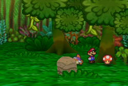 Mario finding Mushroom in Jade Jungle of Paper Mario.