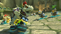 A screenshot of Dry Bowser from Mario Kart 8