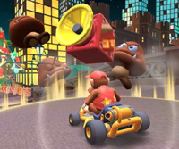 Thumbnail of the Baby Luigi Cup challenge from the 2019 Holiday Tour; a Goomba Takedown challenge set on New York Minute 2 (reused as the Baby Luigi Cup's bonus challenge in the 2022 Autumn Tour)