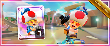 Toad (Tourist) from the Spotlight Shop in the Spring Tour in Mario Kart Tour