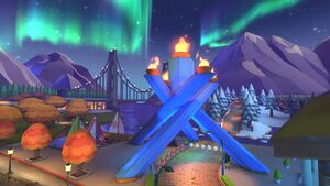 View of the 2010 Winter Olympics cauldron in Vancouver in Mario Kart Tour
