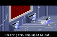 Scene from Orbulon's story: Orbulon and his "bunny minions", two Alien Bunnies, inside of the Oinker. Steering the ship wiped Orbulon out.