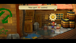 Mario getting 30 Coins from McGoomba in Paper Mario: The Thousand-Year Door for Nintendo Switch.