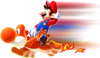 Artwork of Mario and Dash Yoshi from Super Mario Galaxy 2.  It is designated in the source as "char-dash-pepper.png".